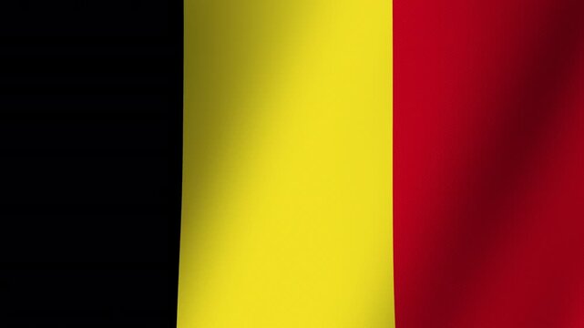 Belgian Flag Waving: The national flag of Belgium, featuring three vertical bands of black, yellow, and red, elegantly waves, symbolizing national pride and heritage.