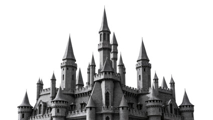 Isolated majestic fantasy fairytale castle with many spires and towers, a grand ancient building © Conor