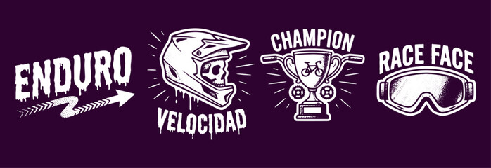 Retro Mountain Bike Racing Logo Collection - Enduro Skull and MTB Trophy Badges © Rusa