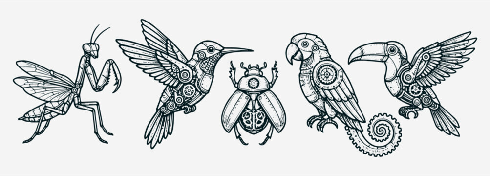 Steampunk Mechanical Animal and Insect Vector Set