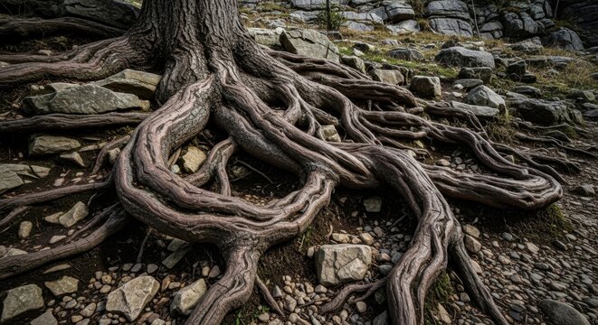Gnarled Tree Roots Snaking Across Ground, Gigapixel Detail