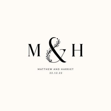 Elegant wedding monogram with floral ampersand and initials