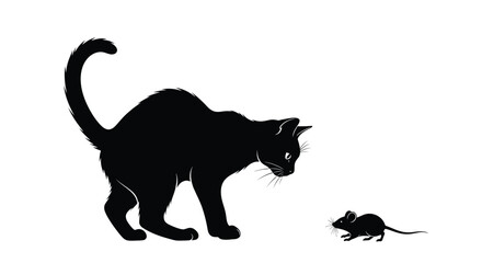 Cat And Mouse Silhouette In Black Monochrome Style © Ms sumu