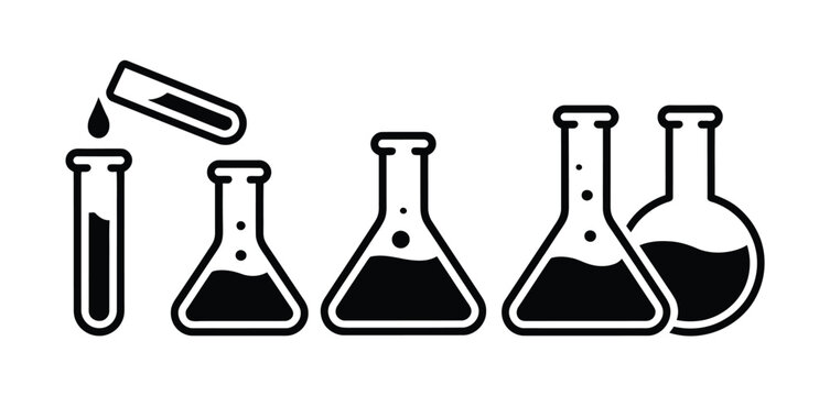 Chemical free warning icon set, laboratory flask prohibition symbols, preservative free label and safe food protection design.