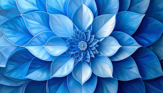 Blue floral mandala abstract pattern digital art cool tones