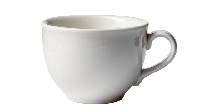 Isolated white ceramic coffee mug or tea cup with handle, simple empty kitchen utensil