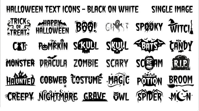 Halloween text icons graphic vector collection