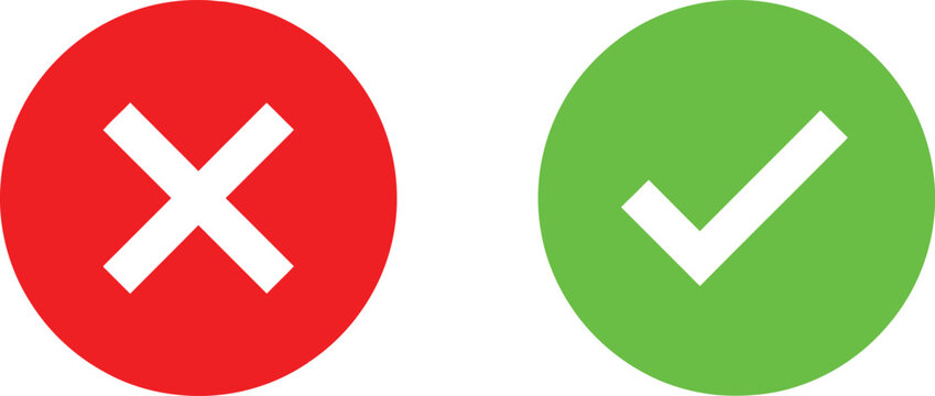 Red cross mark and green check mark icons for correct and incorrect choice buttons
