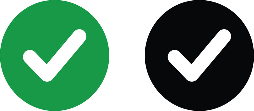 Green and black check mark icons set for approval and choice