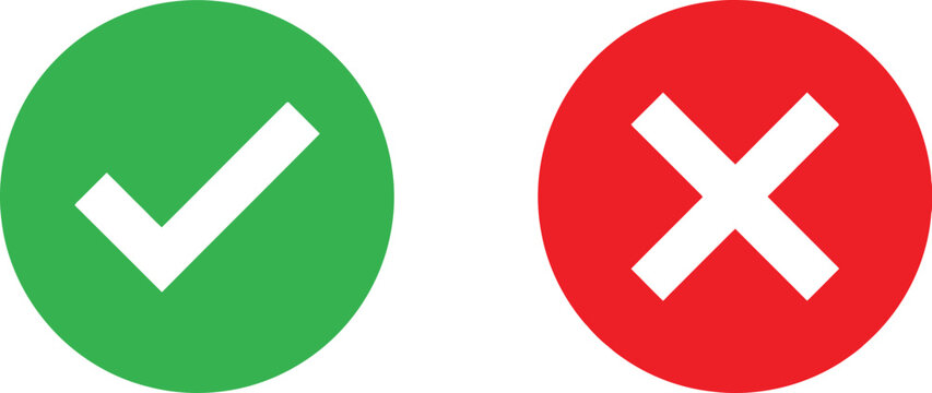 Green check mark and red cross mark symbols in circles for approve and reject choices