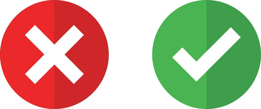Red cross mark and green check mark icons representing wrong and right choices