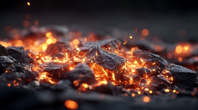 Close-up of glowing orange lava flow with molten rock and spatter