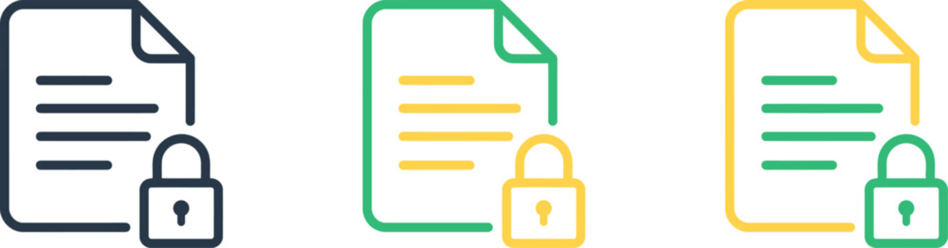 Secure document icons with padlocks in green yellow gray