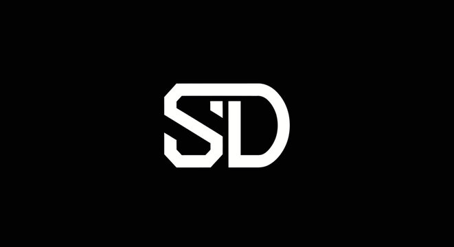 Geometric interlocking SD letter logo on black background.