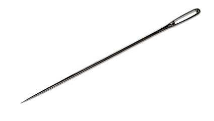 Isolated sharp metal sewing needle, essential tool for tailoring and fabric repair