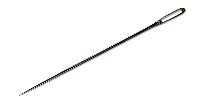 Isolated sharp metal sewing needle, essential tool for tailoring and fabric repair