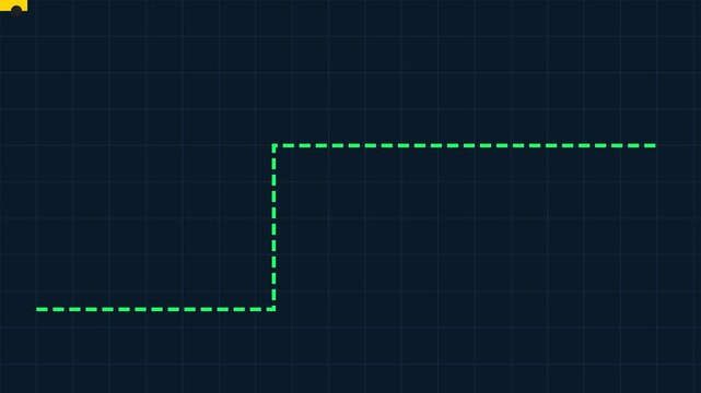 Animated green dashed line graph rising on dark grid background, for business growth, and data analysis