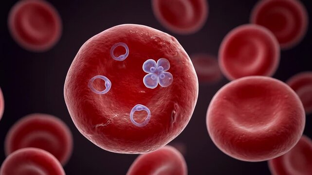 Babesia parasites in red blood cell, babesiosis medical macro