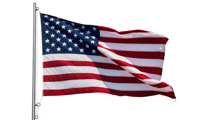 Obraz premium Isolated American flag waving proudly on a flagpole, symbolizing freedom and patriotism