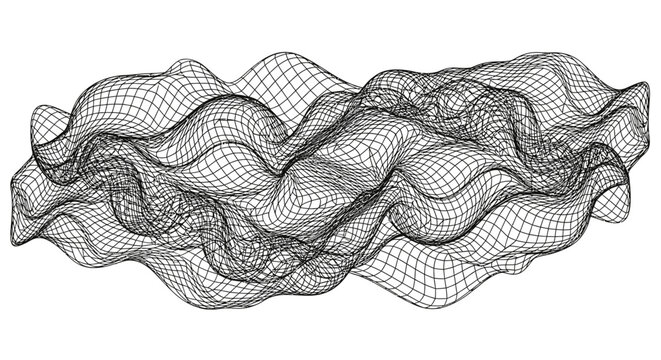 Abstract 3D wireframe mesh wave landscape background.