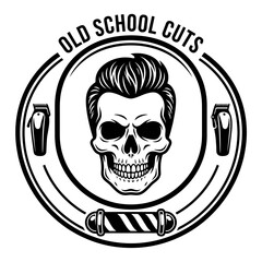 Fototapeta premium Old School Barber Skull Badge Vector