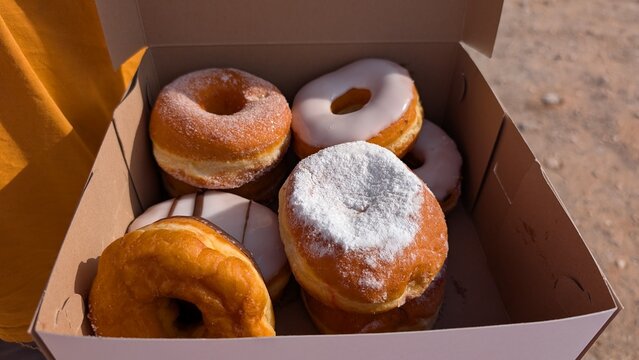 Box of delicious fresh doughnuts