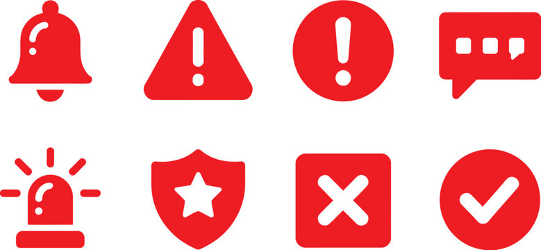Alert and notification icons collection illustration set, generic warning messages and error indicators for apps.
