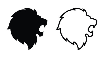 Lion Head Silhouettes Black And White Outline Graphic © Rumana
