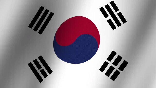 South Korean Flag: A waving flag of South Korea, showcasing its iconic Taegeuk symbol and the four trigrams, symbolizing unity and national identity.