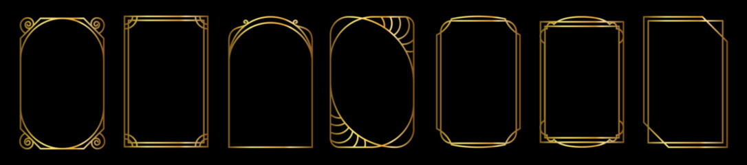 Plakat Gold frame with thin border and luxury modern design. Elegant golden rectangle shape for premium vintage photo displays. Simple vector element with classic ornate pattern and decorative outline.