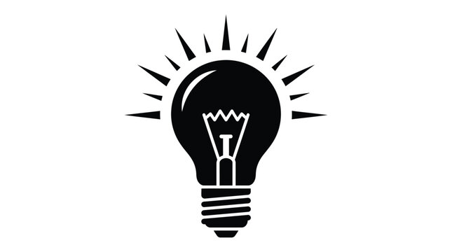 Light Bulb Silhouette With Rays Black On White Background