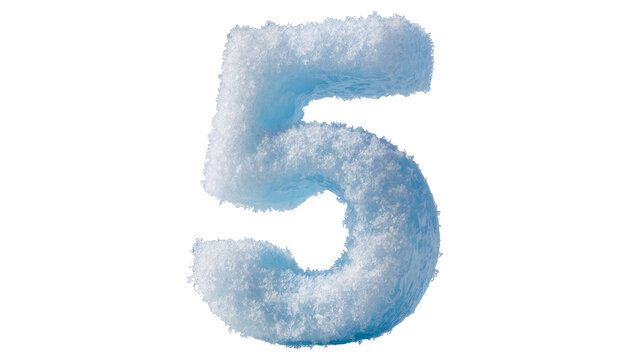 Isolated frozen winter number five symbol with frosty ice and snow texture design element