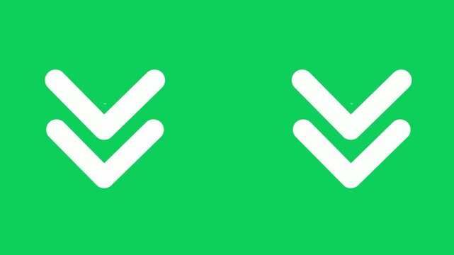 White Down Arrow Chevron Animation on Green Screen Background