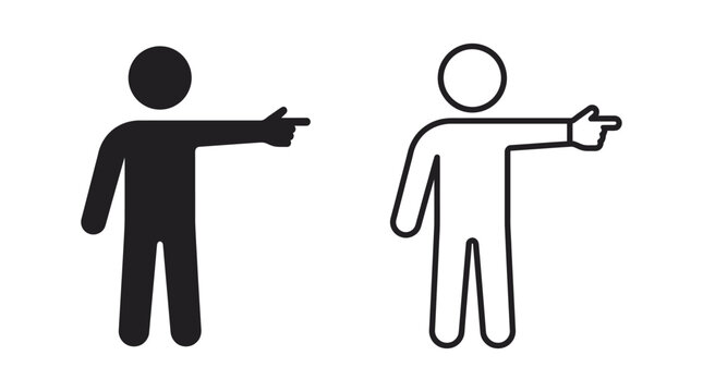 Pointing stick figure silhouettes black and white line art