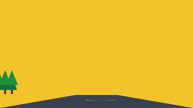 Minimalist flat animation of a car driving past a forest on a highway flat minimalist motion road trip