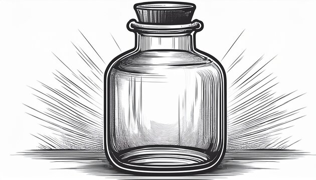 empty glass potion bottle container in detailed classic vintage black and white line art style