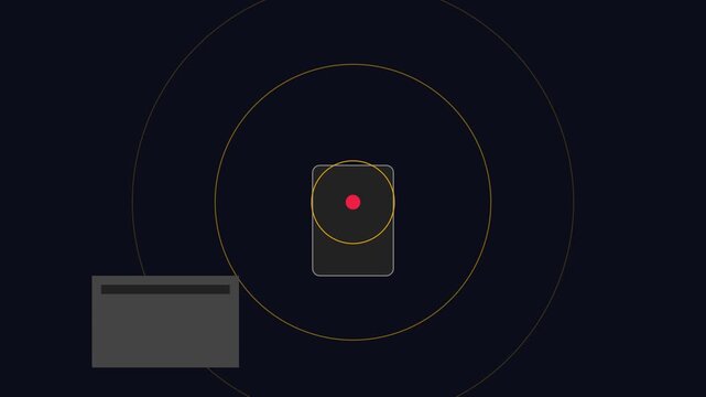 Minimalist digital interface animation with pulsing radar circles and data box motion digital technology