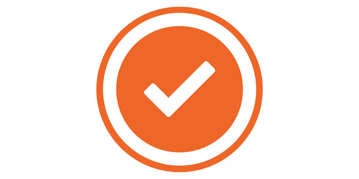 Orange check mark icon in a circle isolated on transparent background