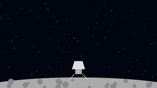 Minimalist lunar lander animation on moon surface in deep space exploration moon landing cosmos astronomy