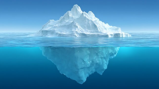 Iceberg floating in clear blue ocean water with white waves