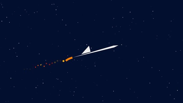 Minimalist paper airplane rocket flying through starry space animation flight