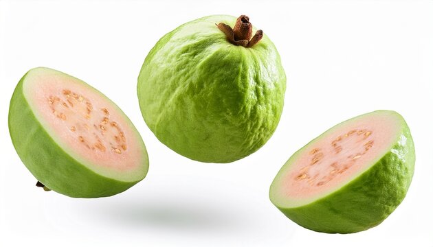 guava fruit falling down guava fruit suspended in air isolated for healthy and organic food campaigns vegan vegetarian guava fruit flying