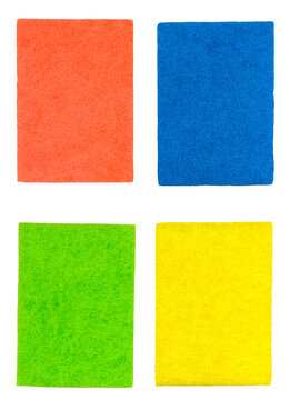 Transparent PNG set of colorful felt material textures (orange, blue, green, yellow rectangles), ready to use in graphic design mockups and digital collages