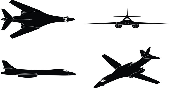 B-1B Lancer Strategic Bomber Aircraft Silhouette Vector Set