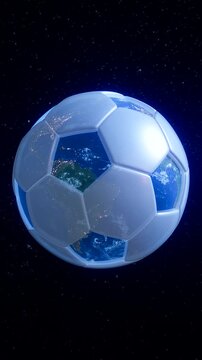 3D Soccer Ball Morphing into Earth Planet Focused on Africa - Vertical 916 Video