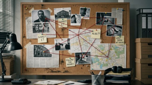 Investigation Board: A Detailed Analysis of Connections Between Suspects and Evidence in a Complex Criminal Case