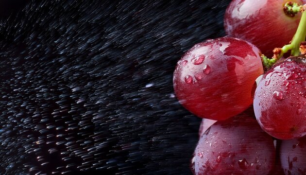 fresh red grapes with water drops in close up macro fruit texture background