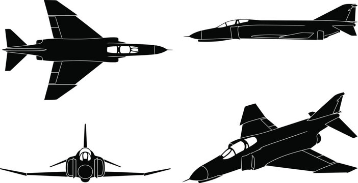 F-4 Phantom II Fighter Jet Aircraft Silhouette Vector Set