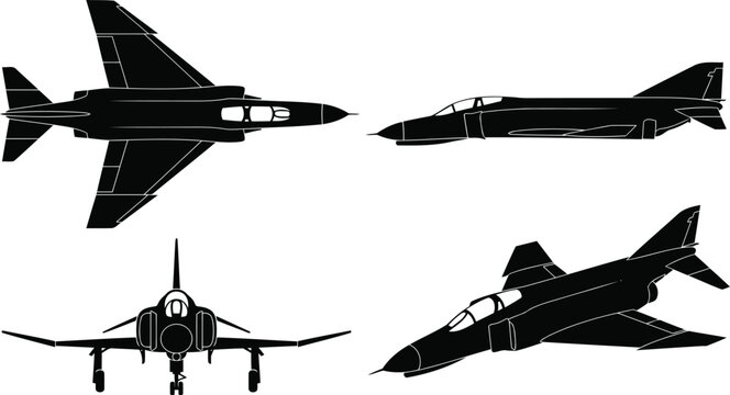 F-4 Phantom II Fighter Jet Aircraft Silhouette Vector Set