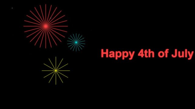 Happy 4th of July animated fireworks motion graphic celebration with vibrant colors on black background video